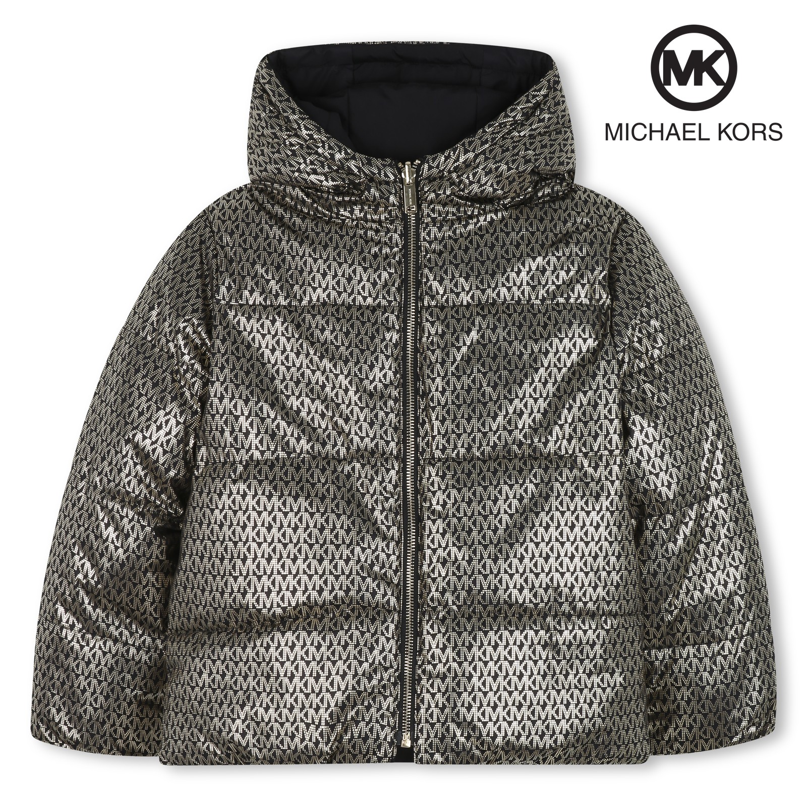 Chaqueta acolchada reversible con capucha negro amarillo