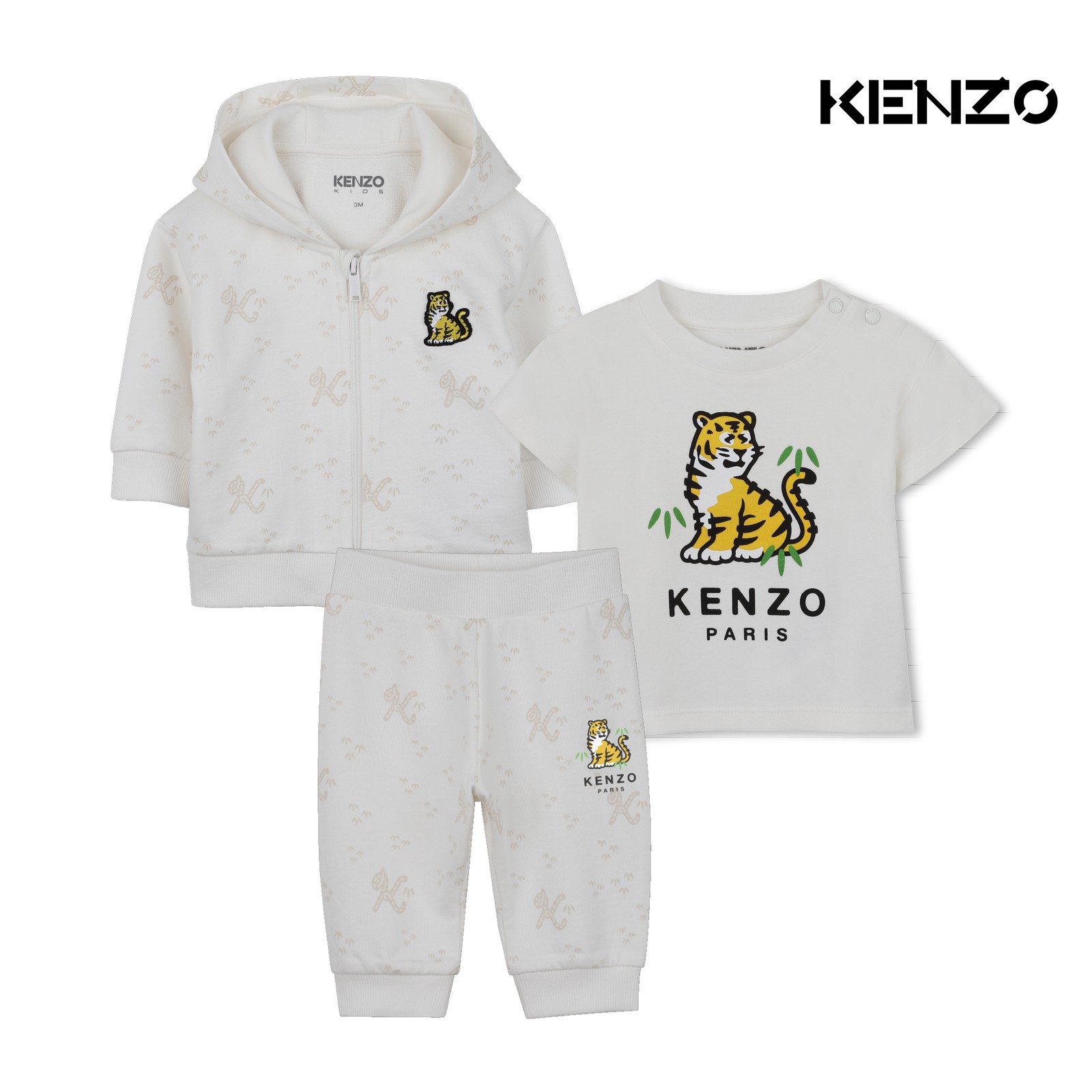 Conjunto de camiseta, cárdigan y pantalón blanco roto