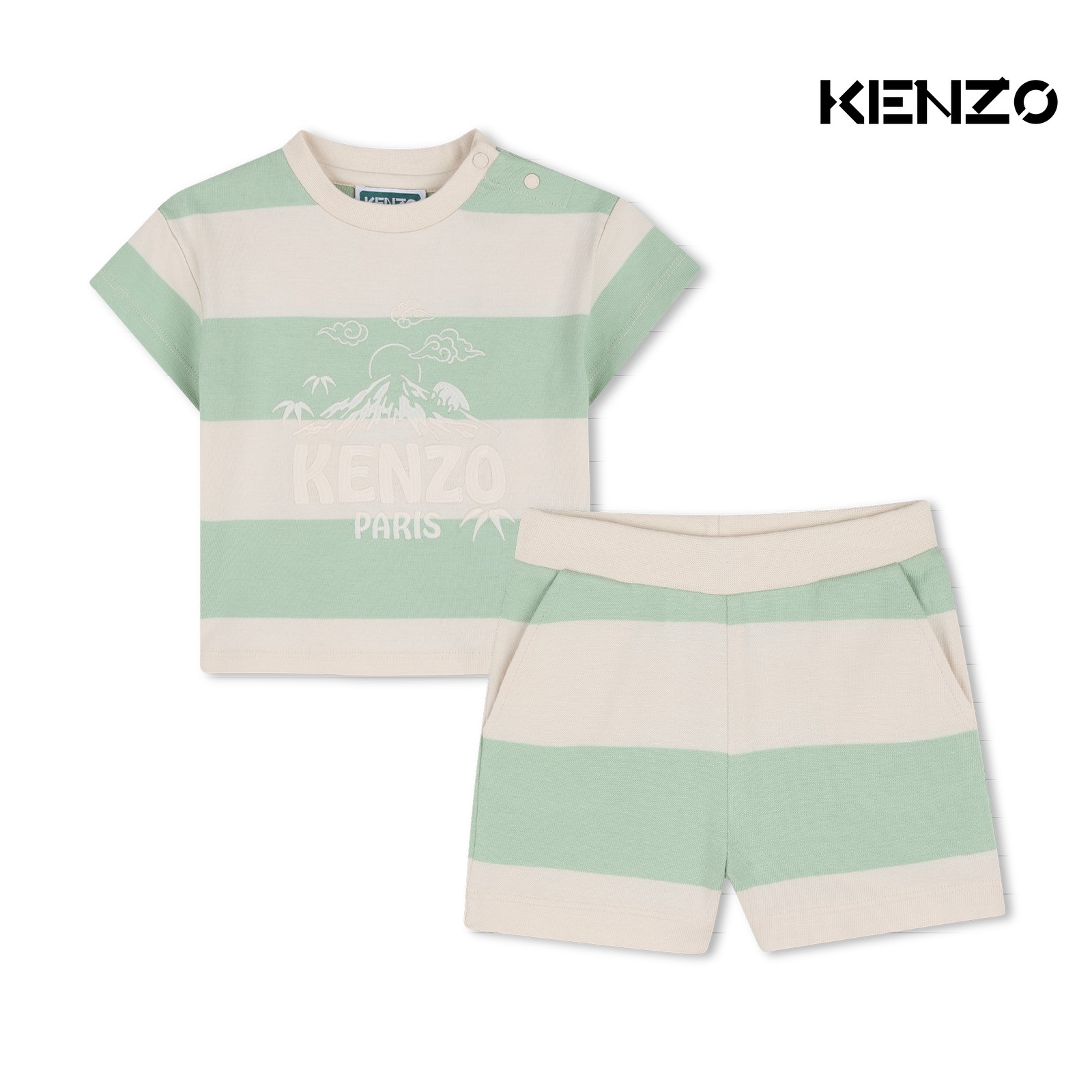 Conjunto de camiseta y bermudas crudo verde