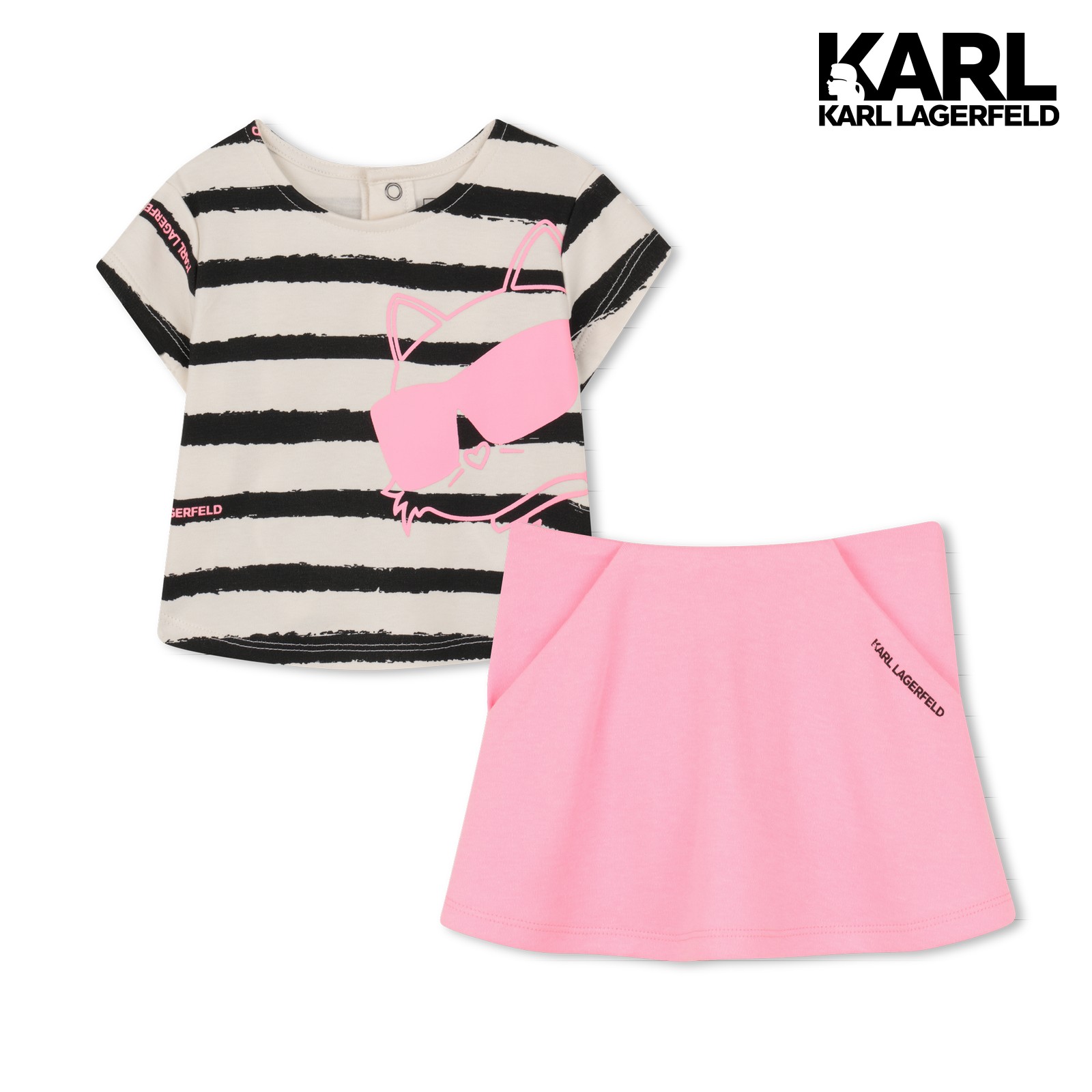 Conjunto de camiseta y falda rosa