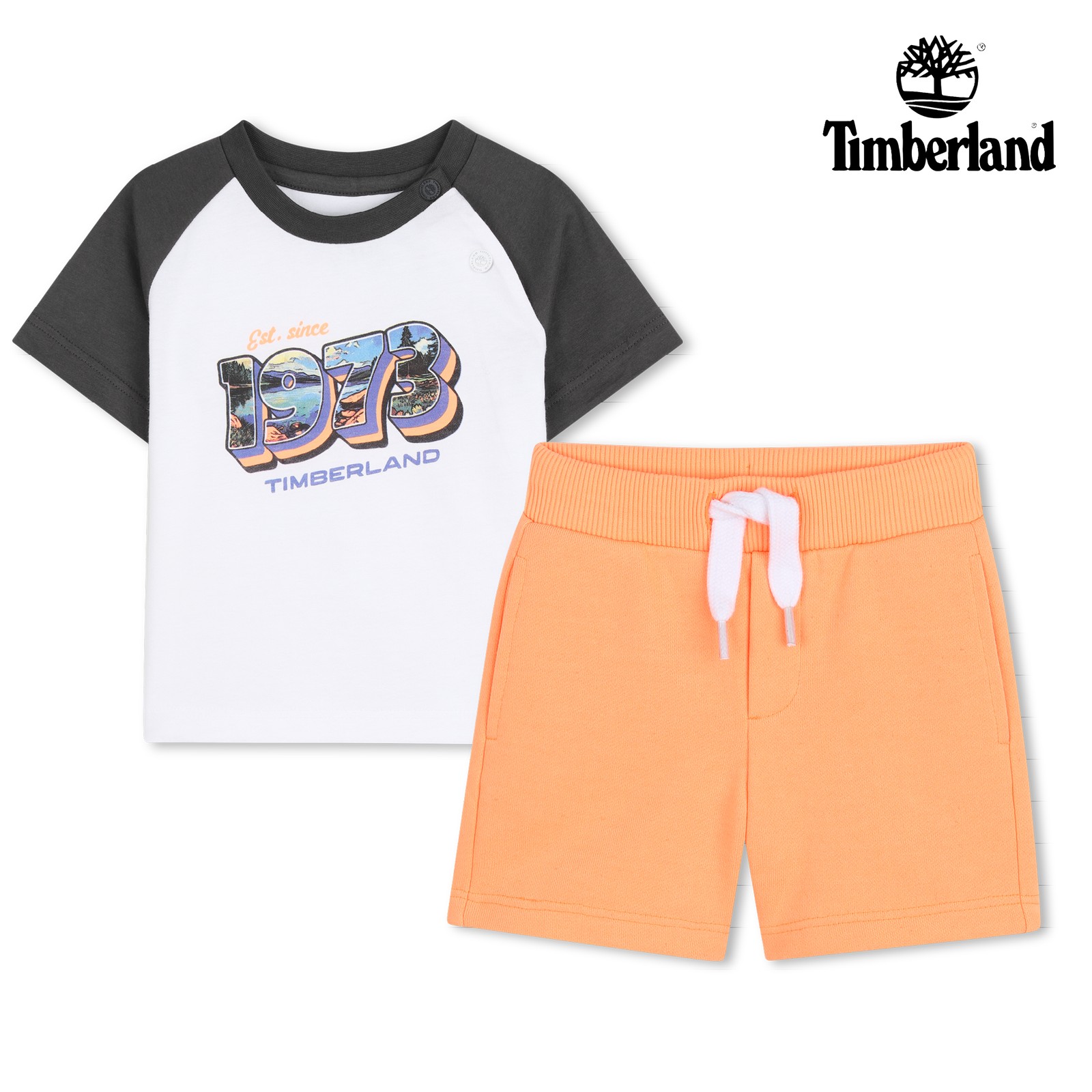 Conjunto de camiseta y pantalón corto melón brillante