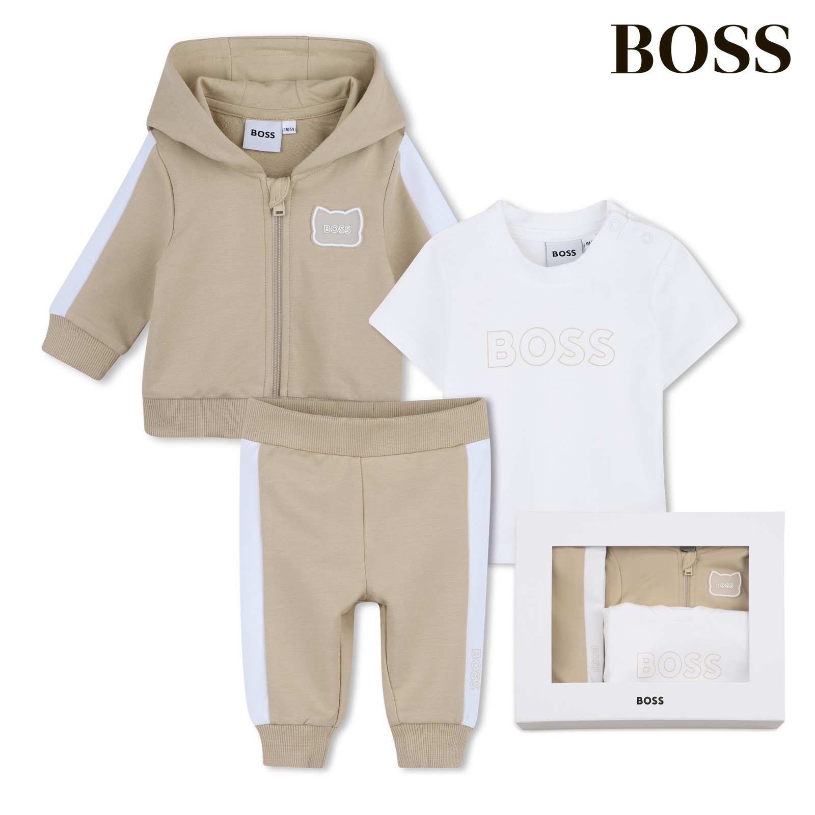 Conjunto de cárdigan + pantalón + camiseta beig