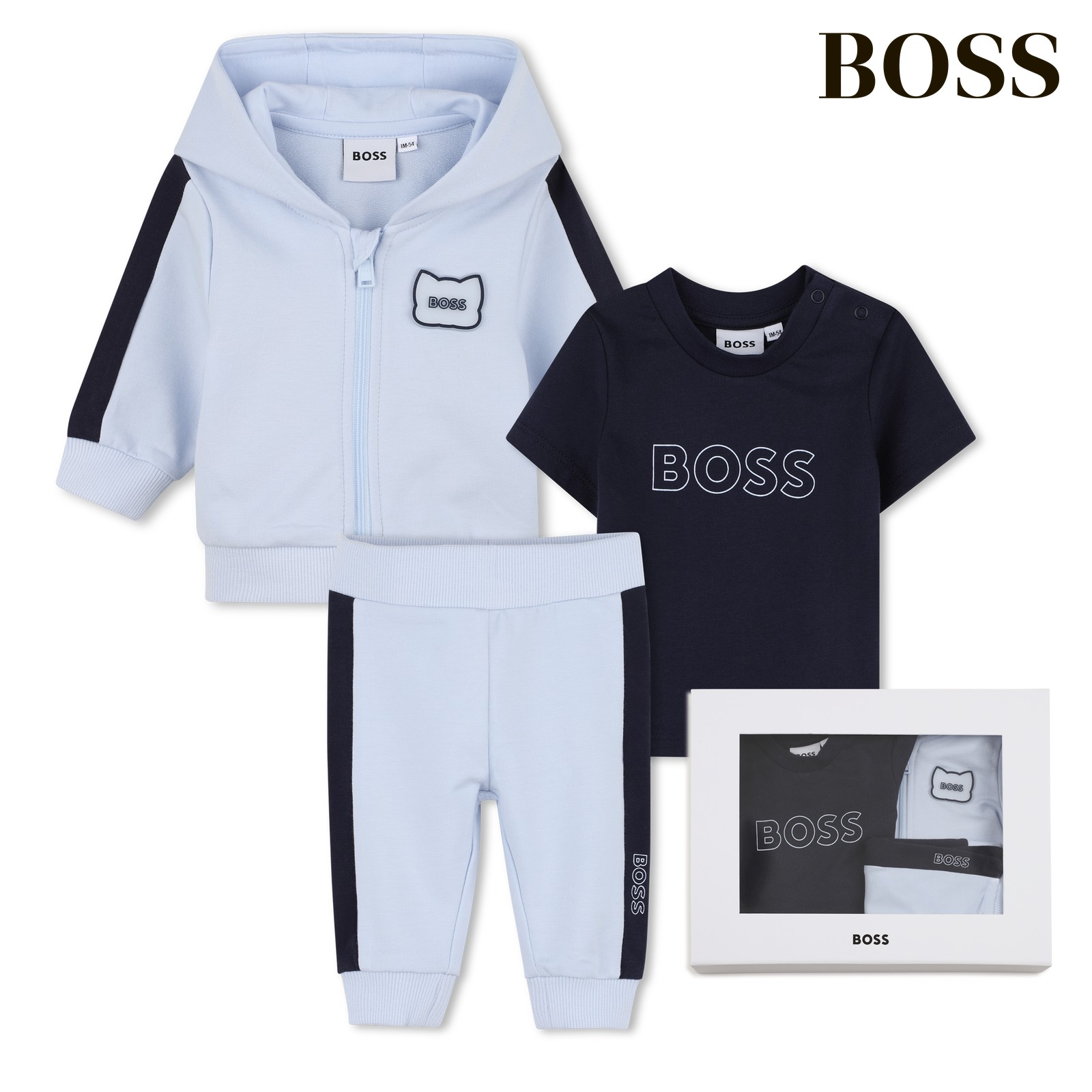 Conjunto de cárdigan + pantalón + camiseta azul cielo