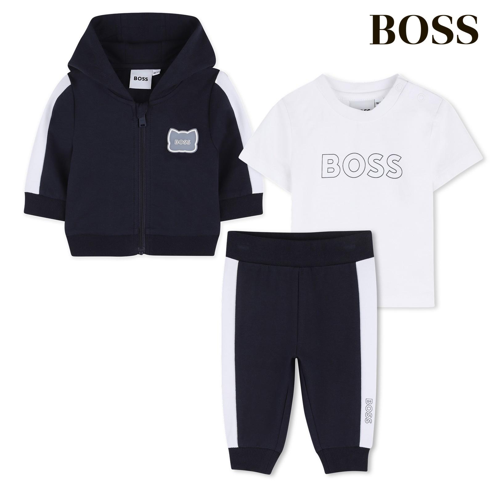 Conjunto de cárdigan + pantalón + camiseta marino