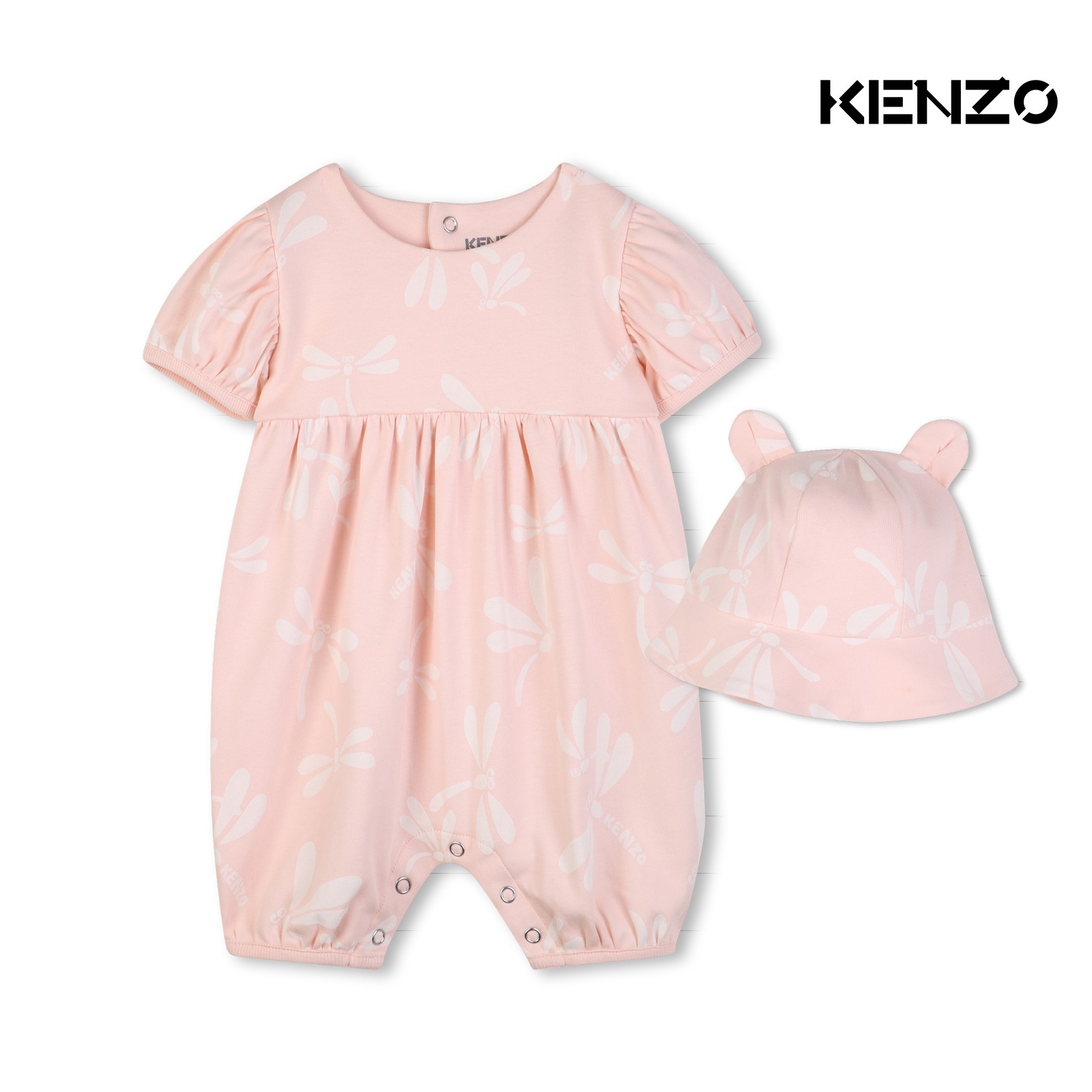 Conjunto de mono y sombrero de pescador rosa pastel