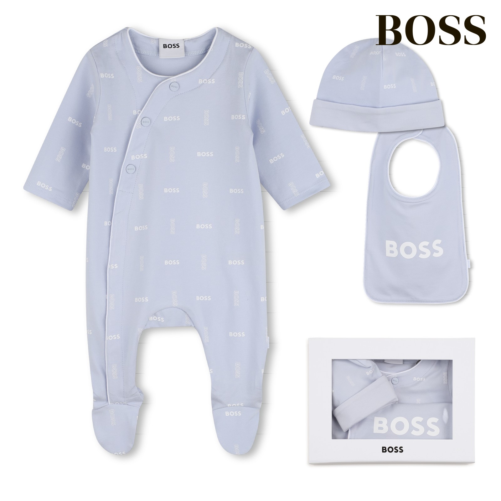 Conjunto de pijama + babero + ban azul cielo