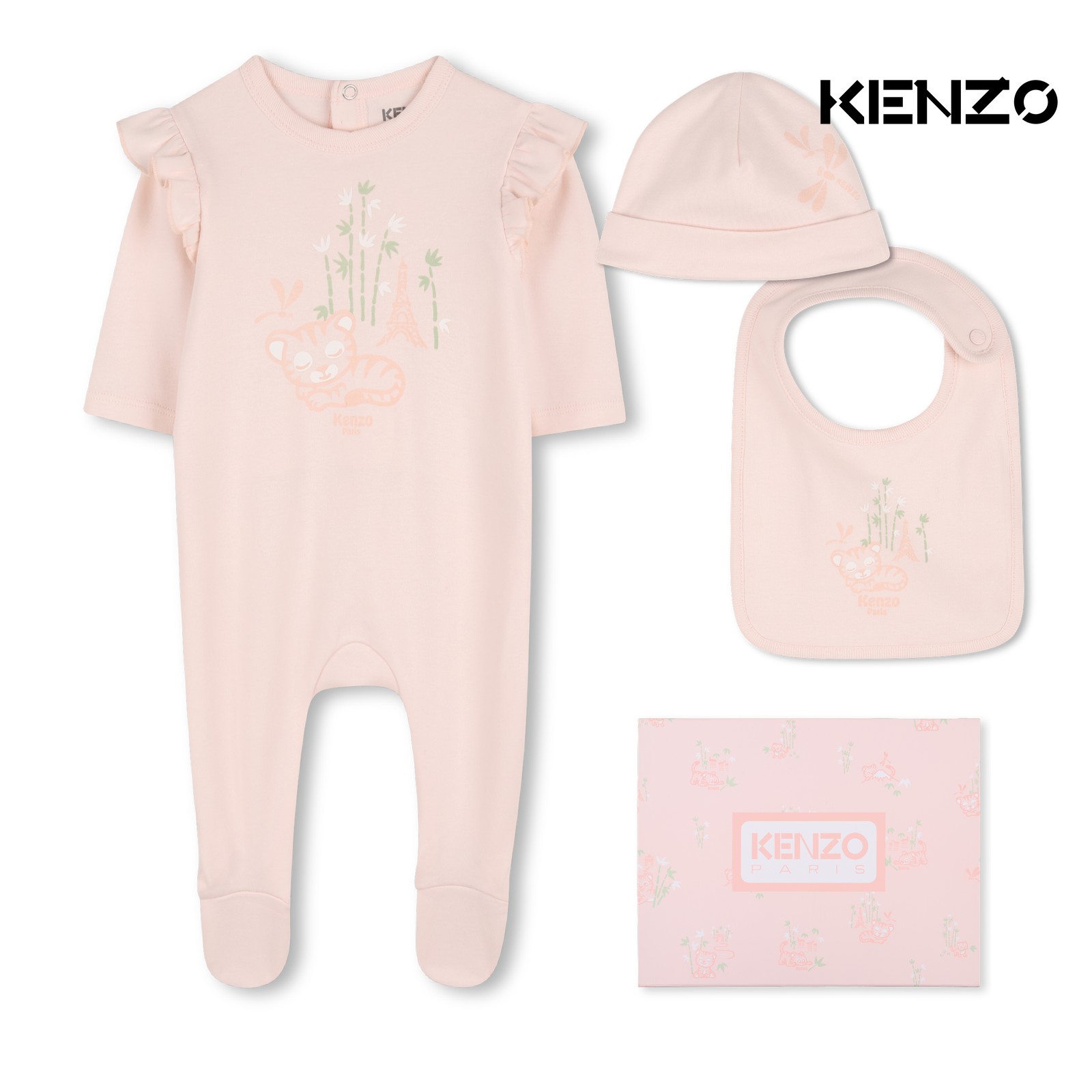 Conjunto de pijama, gorro y babero albaricoque