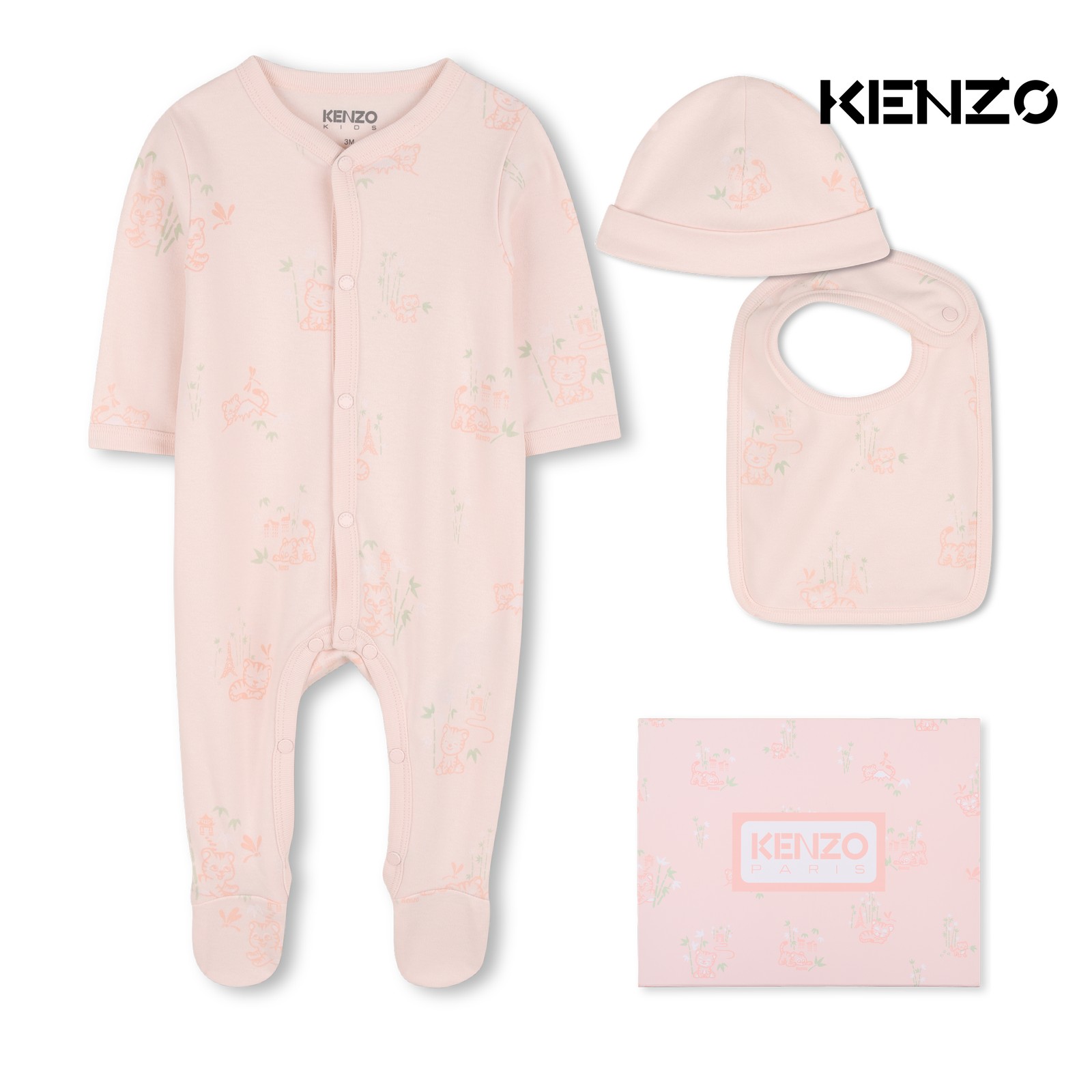 Conjunto de pijama, gorro y babero albaricoque