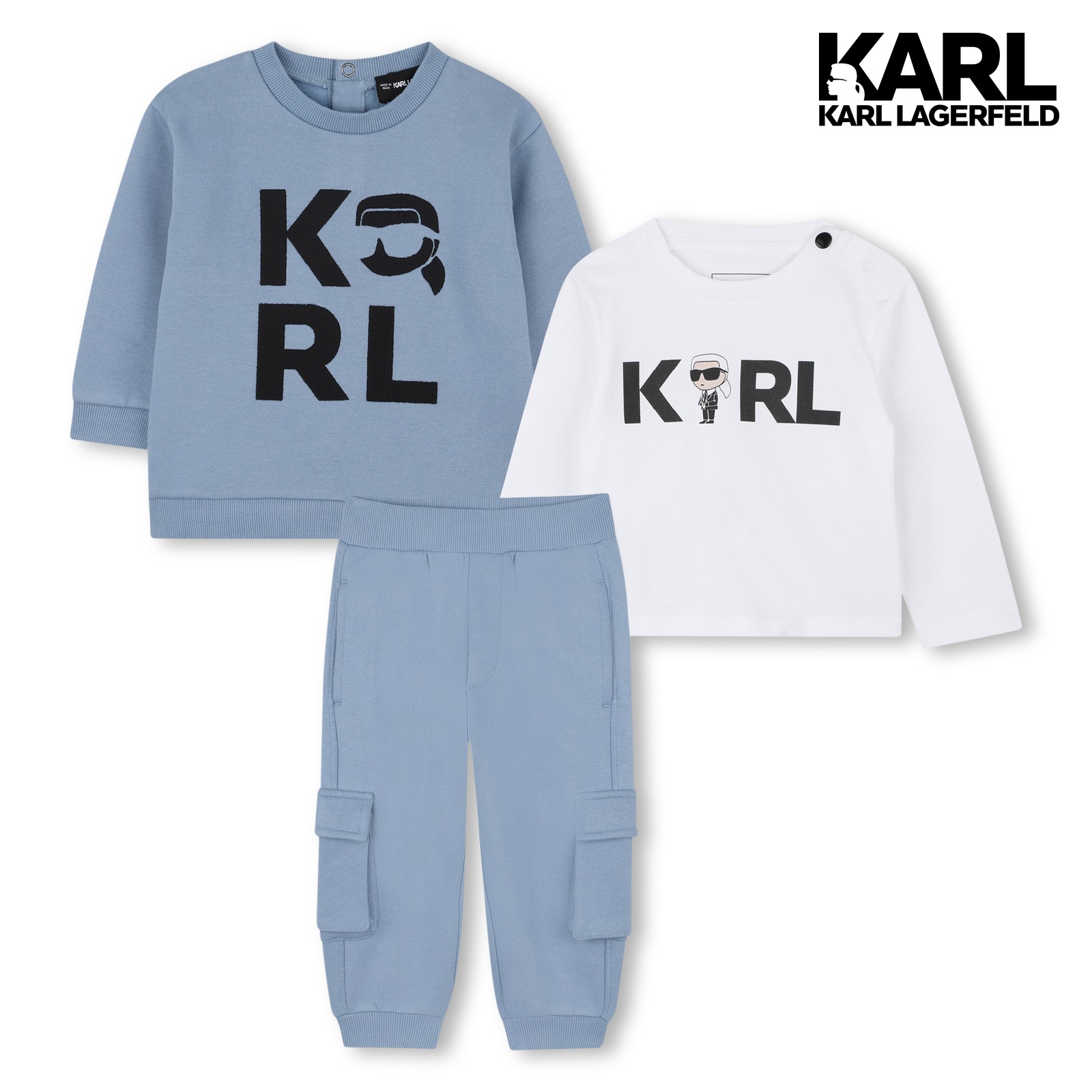 Conjunto de sudadera, pantalón y camiseta azul