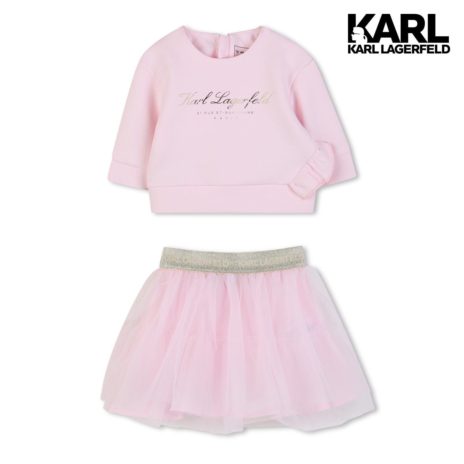 Conjunto de sudadera y falda rosa