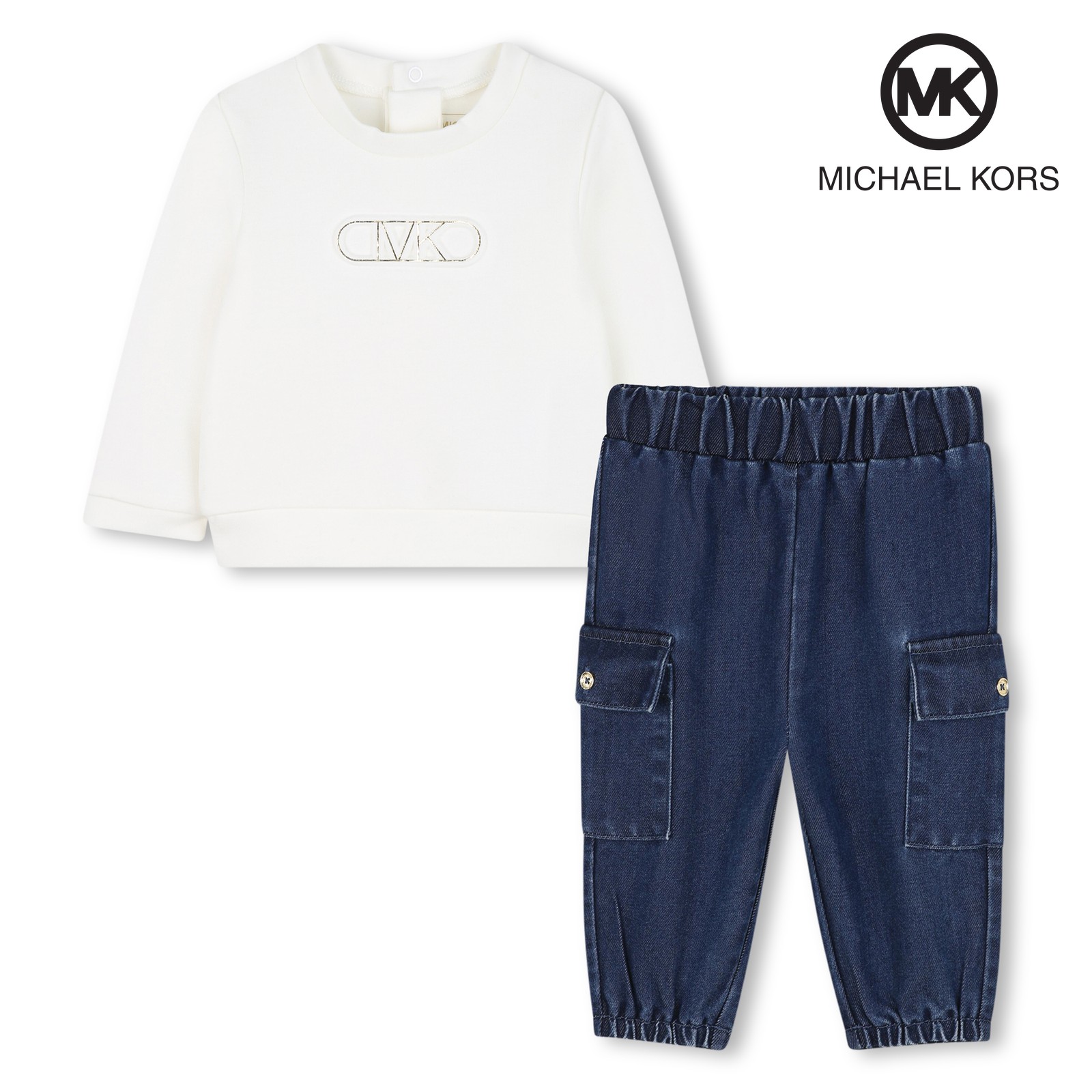 Conjunto de sudadera y pantalón blanco azul
