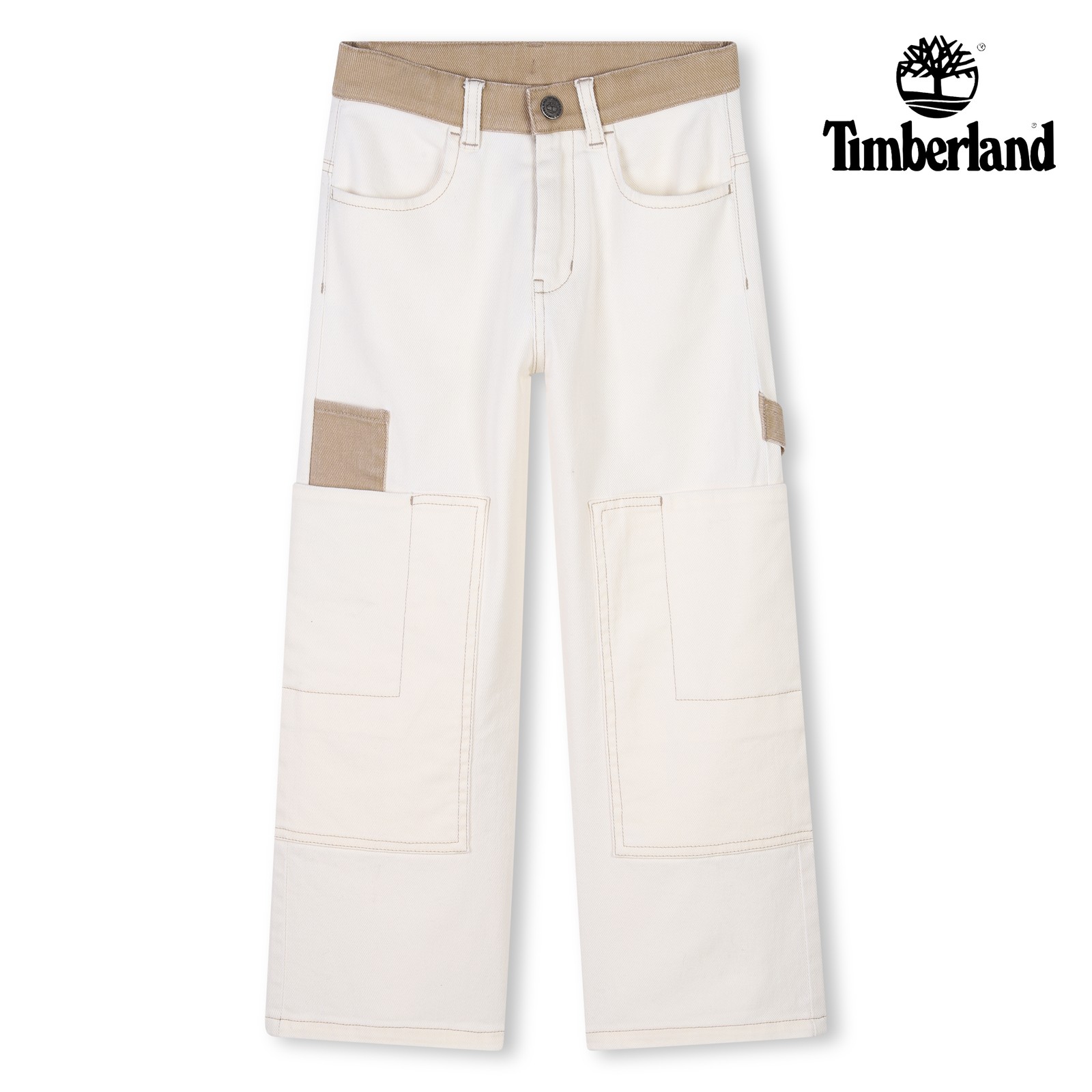 Pantalón ajustable de sarga crema