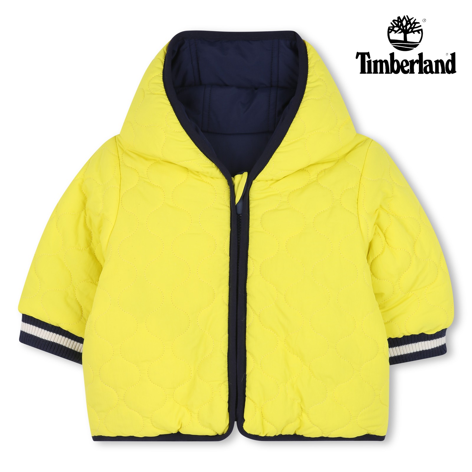 Plumífero reversible con capucha cálida amarillo neon