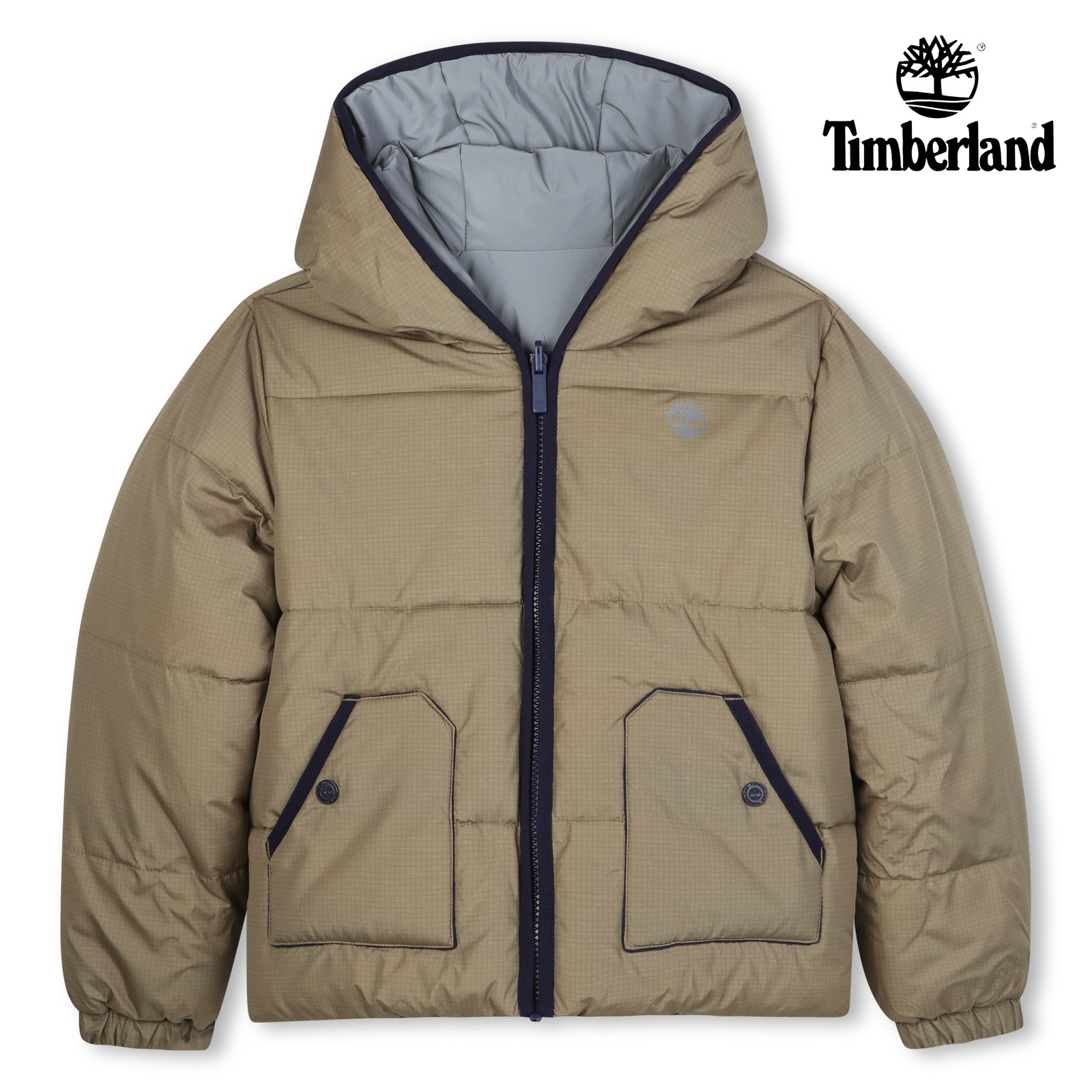 Plumífero reversible con capucha kaki