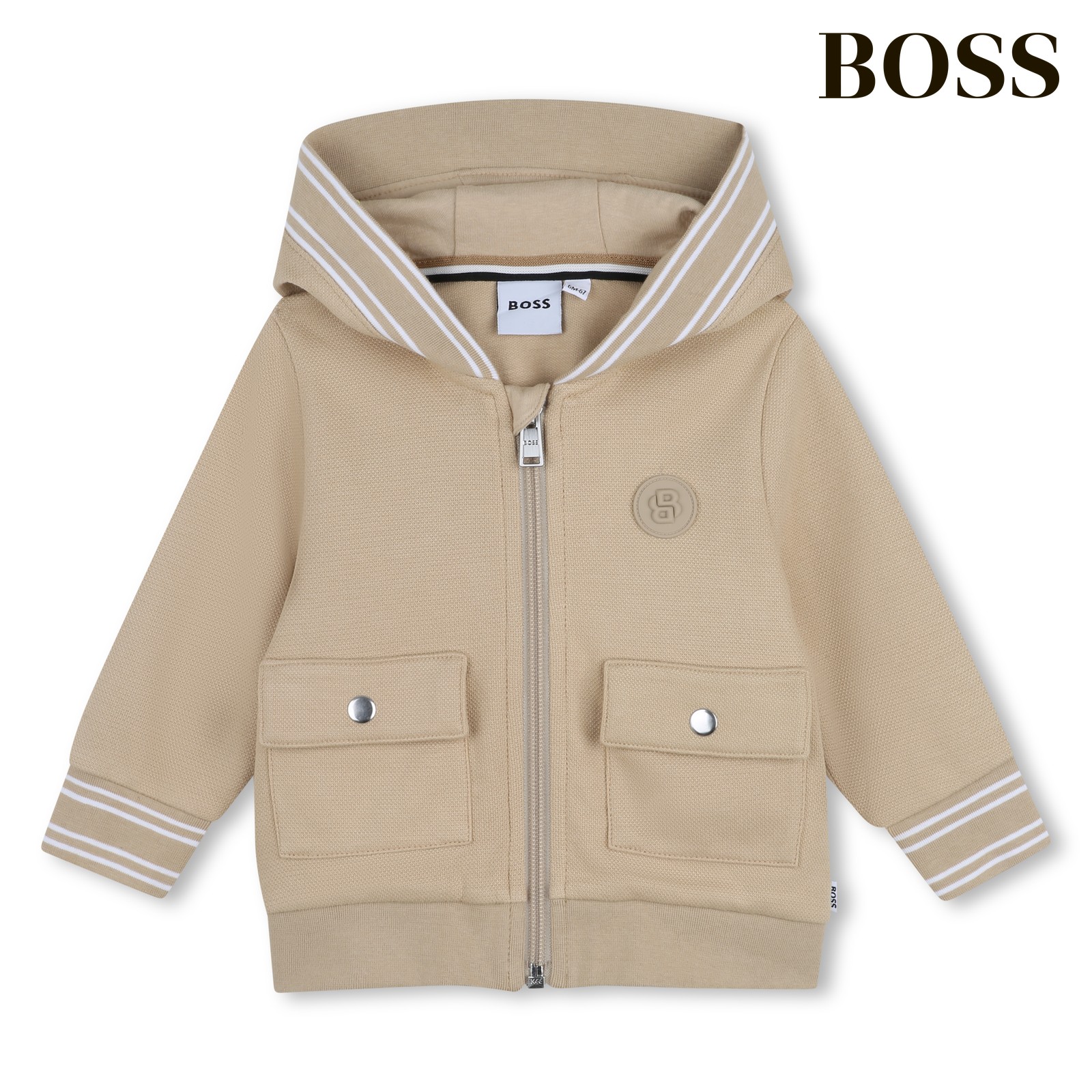 Sudadera con capucha con cremallera beig