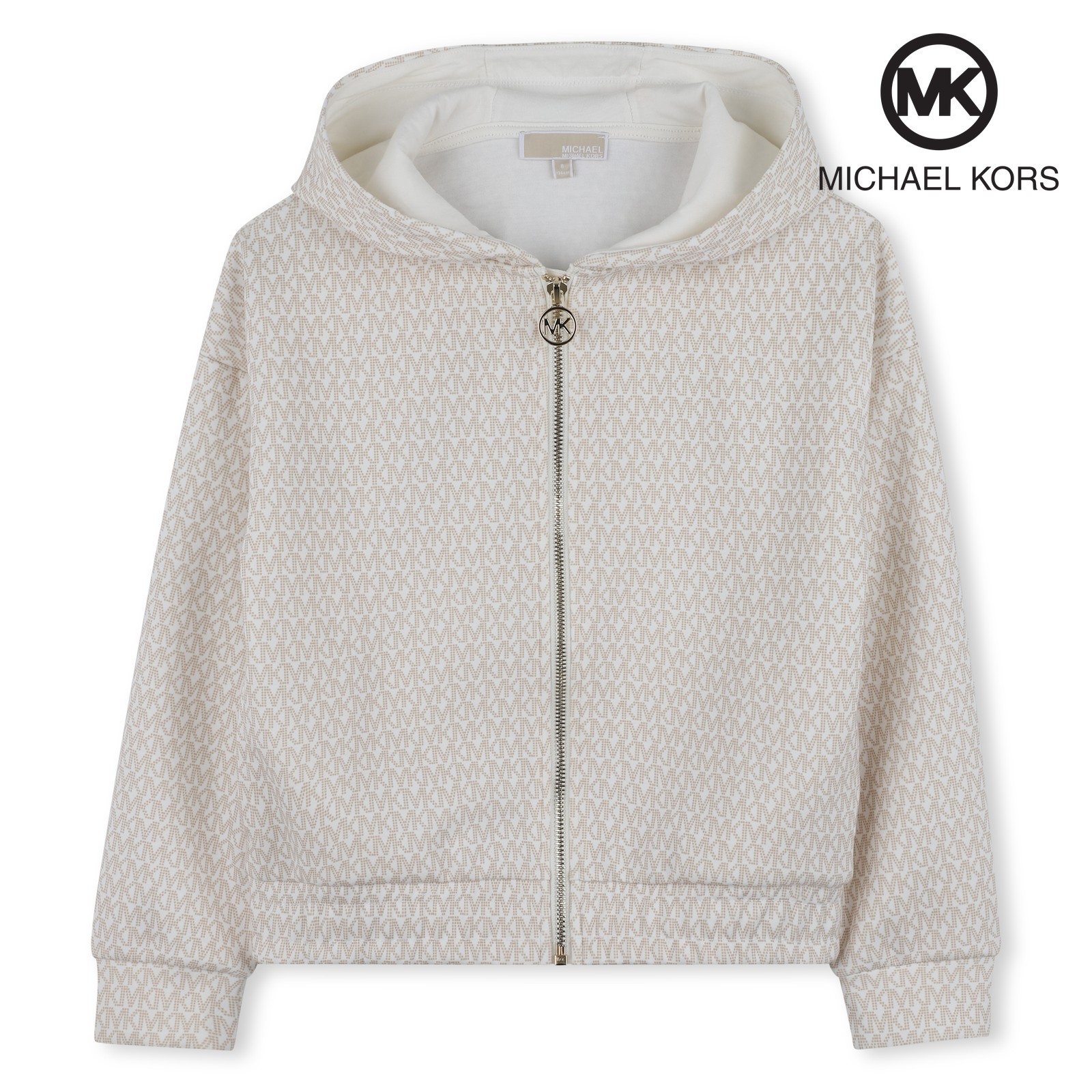 Sudadera con capucha con cremallera crema