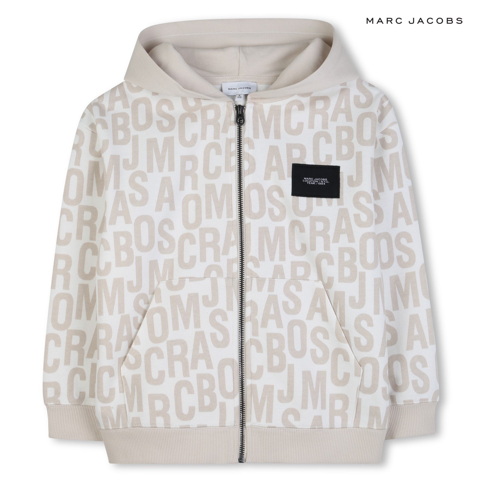 Sudadera con capucha con cremallera marfil