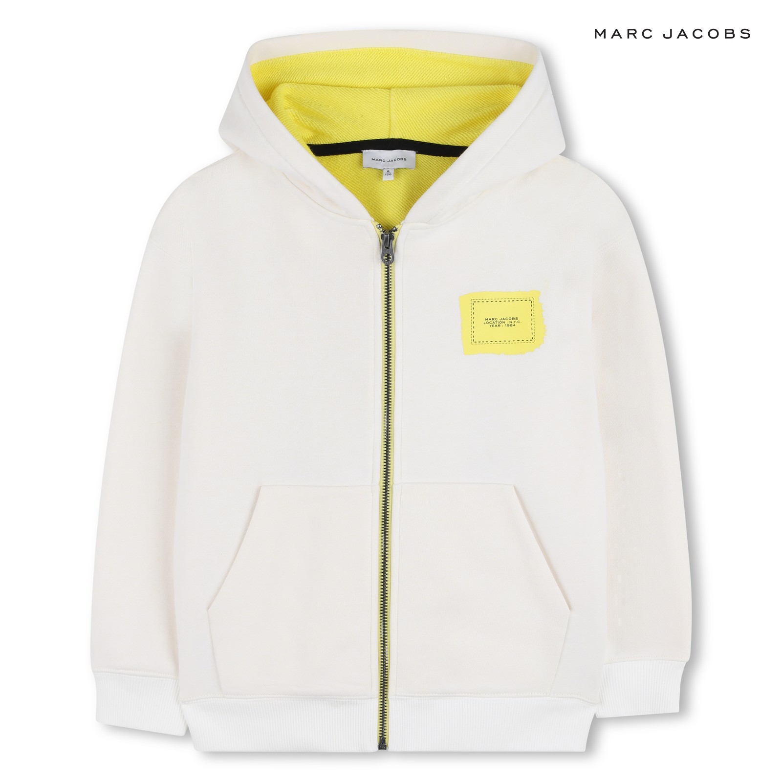 Sudadera con capucha con cremallera blanco amarillo