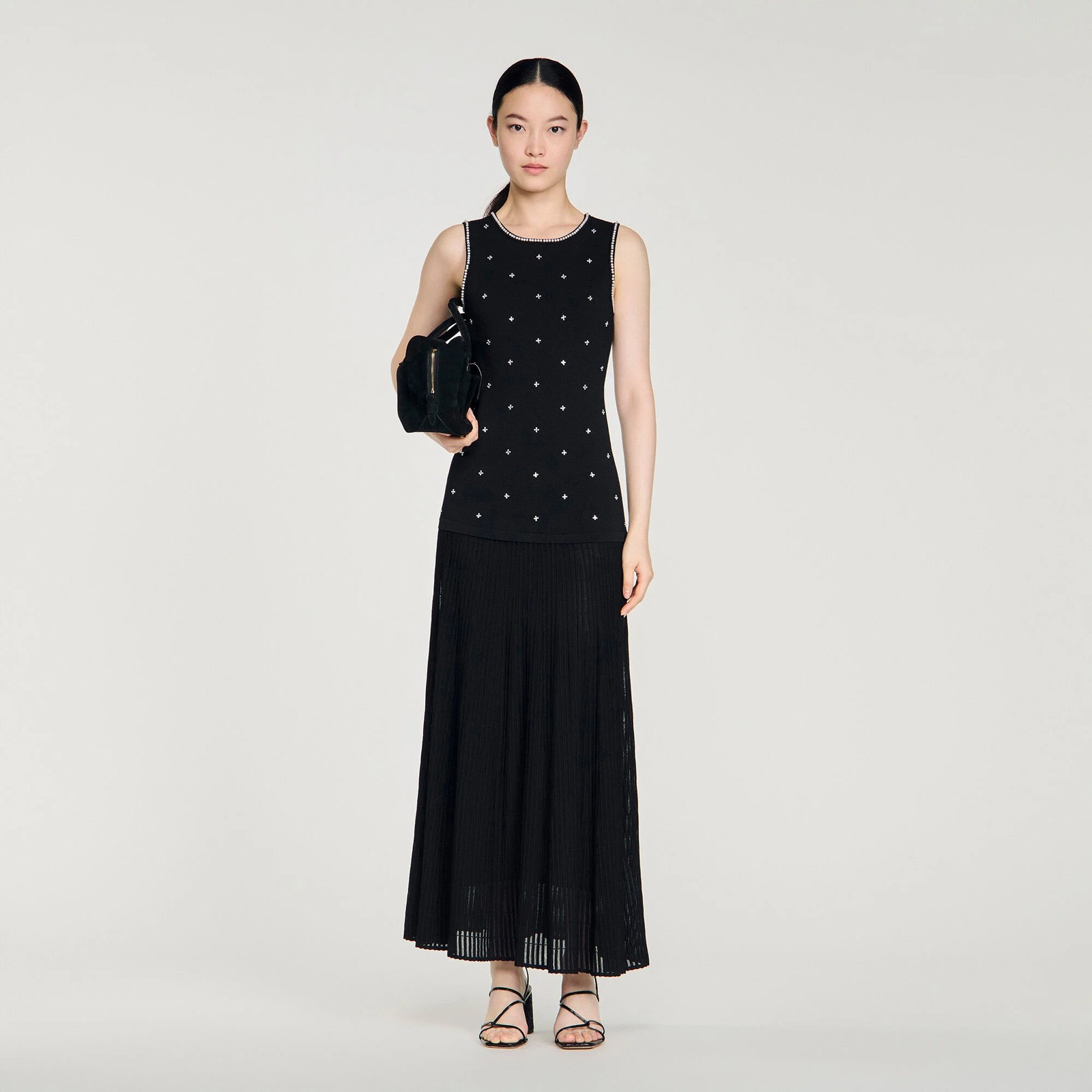 VESTIDO LARGO CON STRASS FLORAL