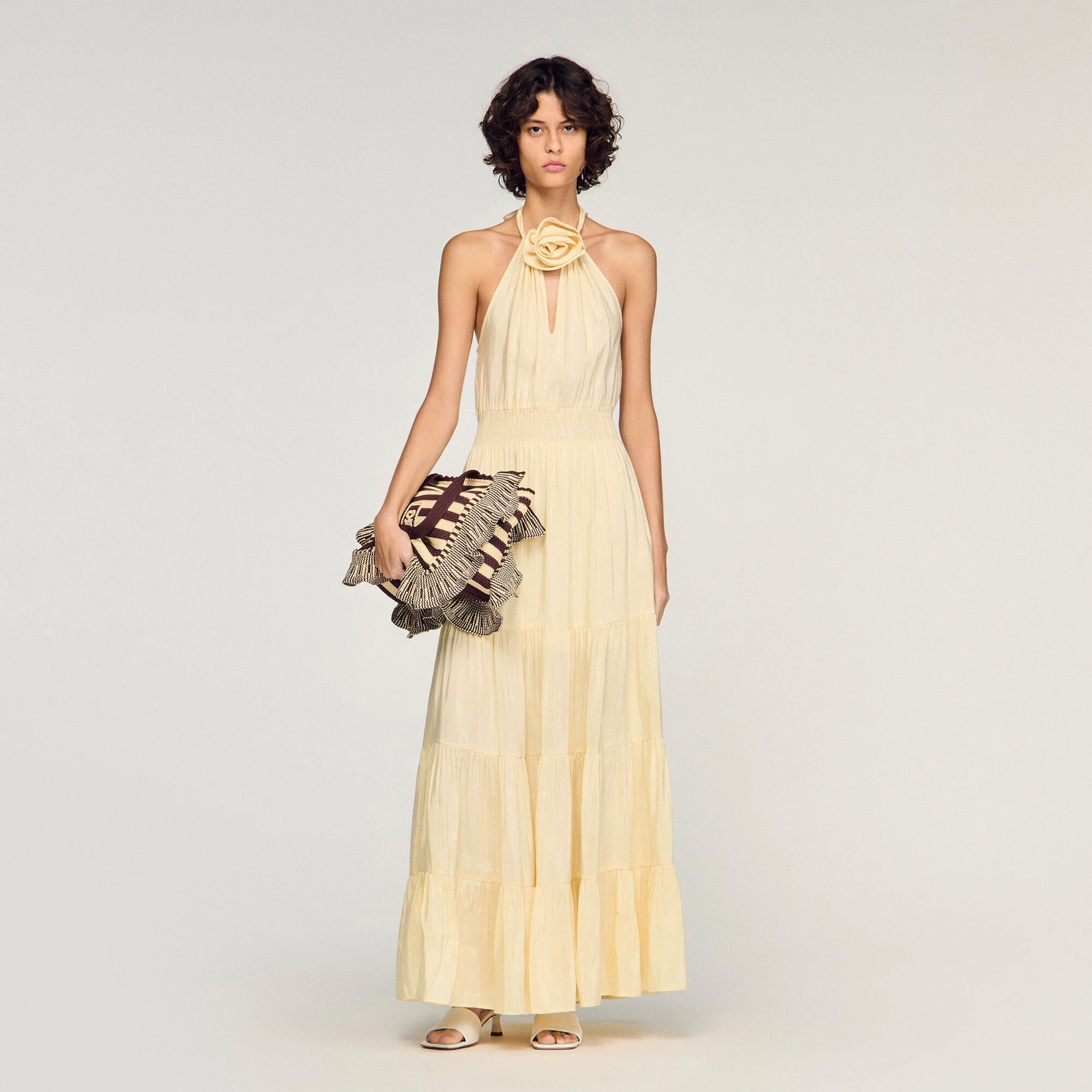 VESTIDO LARGO DE LINO CON DETALLE FLORAL