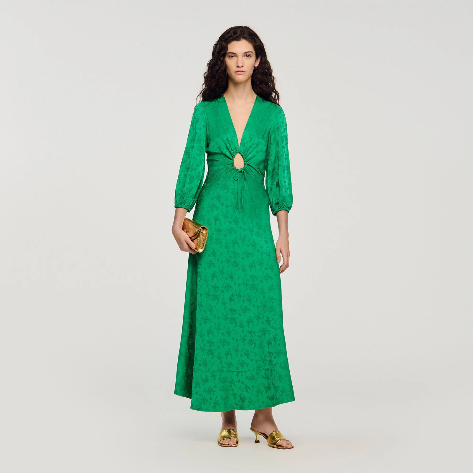 VESTIDO LARGO JACQUARD FLORAL