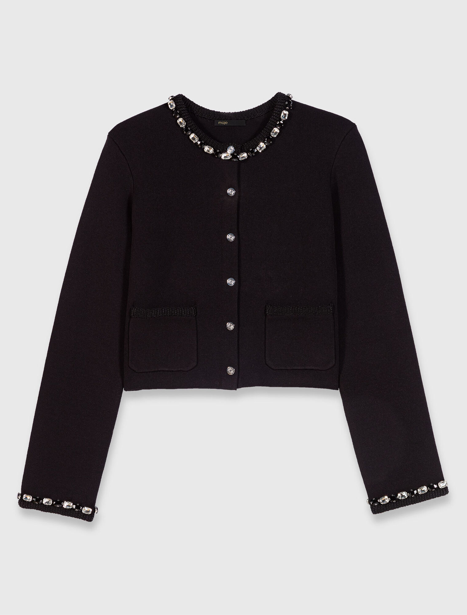 Cropped jewellery detail cardigan