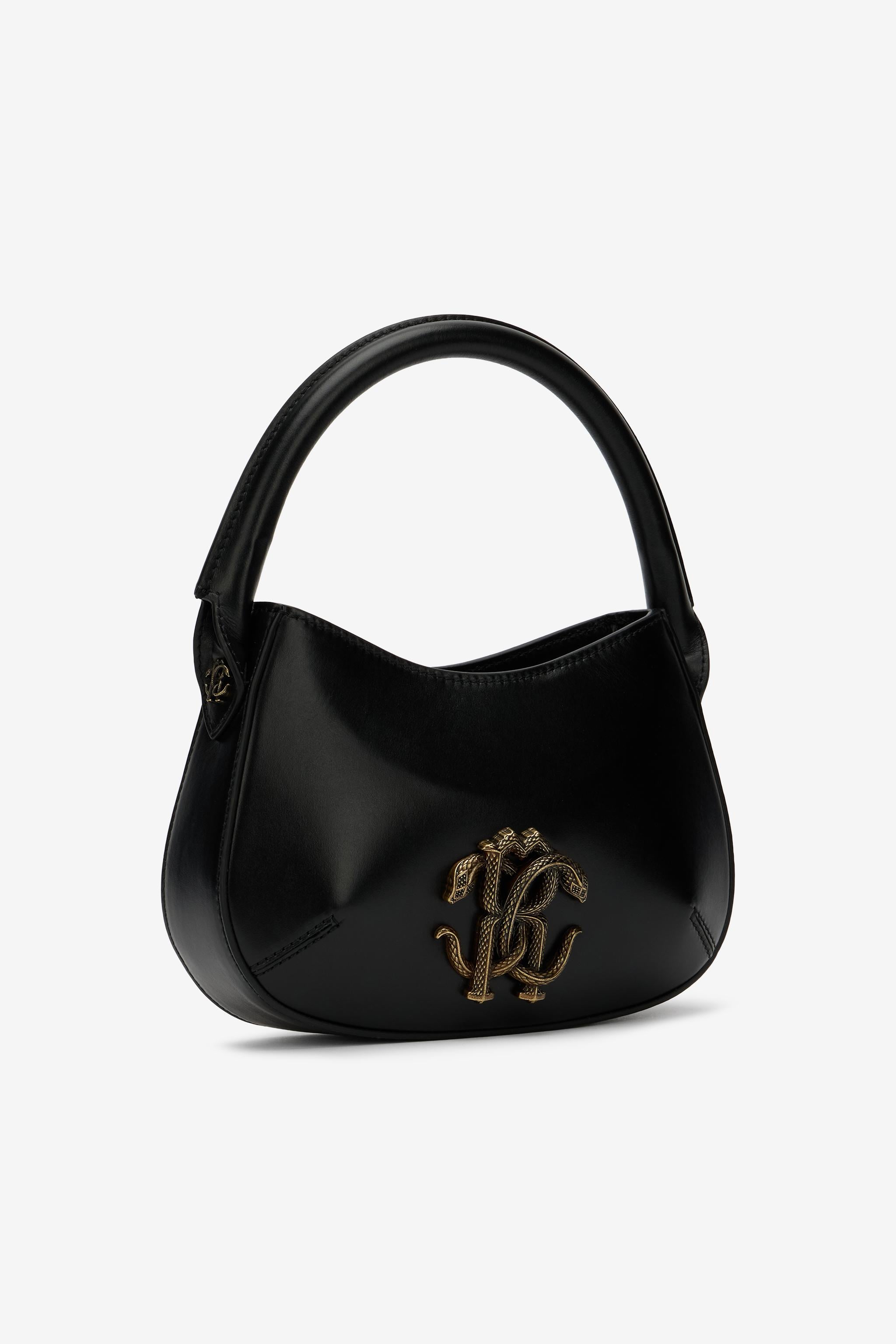 Black Leather Handbag with RC Monogram
